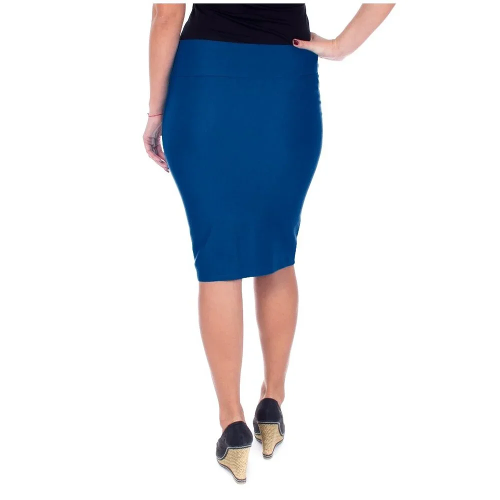 Women Pencil Stretch Skirt, d-4023, Teal, Size 3X - Picture 3 of 6